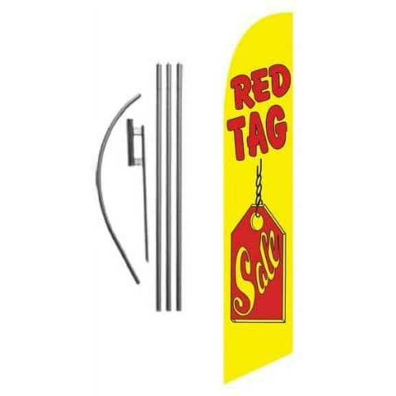 Red Tag Sale Advertising Feather Banner Swooper Flag Sign with Flag Pole Kit and Ground Stake
