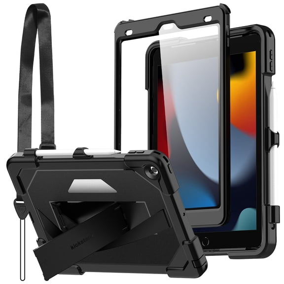 AIcase for iPad 9th Generation Case with Screen Protector, [Built-in Stand] Heavy Duty Rugged Protective Case for iPad 10.2 9th / 8th / 7th Generation (2021/2020/2019), Black