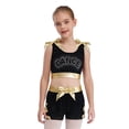 thumbnail image 1 of Jizyo Kids Girls Rhinestone Print Crop Tank Tops and Shorts Set for Gymnastic Dance Training Gold 8, 1 of 5