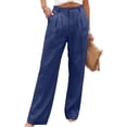 thumbnail image 2 of Women's Pleated Front Pants Linen High Waisted Button Fly Wide Leg Trousers Breathable with Pockets Business Casual Work Summer Elegant Slacks, #03 Navy, S, 2 of 6