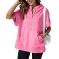 thumbnail image 4 of Xudanell Womens Half Zip Hoodies Solid Color Sweatshirt Tops Oversized Short Sleeve Casual Pullover Pink M, 4 of 6