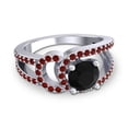 thumbnail image 3 of 2.50 T.C.W Round Cut Black Onyx & Garnet Gemstone Shiny Anniversary Ring for Women Solid 18K White Gold Size 9 by Diamond-Capitals, 3 of 8
