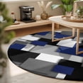 thumbnail image 3 of Round Area Rugs 6Ft, Navy Blue Black Geometric Non-Slip Washable Circle Rugs Carpet, Modern Abstract Art Block Indoor Outdoor Rug Floor Mats Throw Runner for Bedroom Living Room Bathroom, 3 of 8