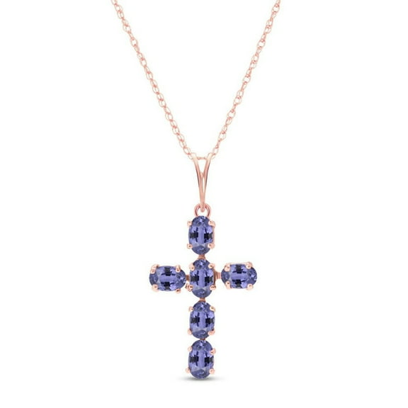 Galaxy Gold 14K Rose Gold Tanzanite Cross Pendant Necklace - December Birthstone - Communication & Serenity - 16" to 24" - Fine Jewelry for Women
