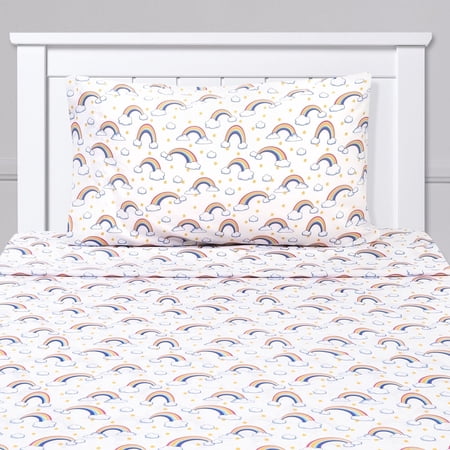 Kids Fun & Bright Printed Microfiber Sheet Sets Ultra Soft Fitted Sheets with Straps - Rainbows Twin Size