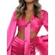 thumbnail image 4 of VISgogo - Conjunto de 2 piezas de moda para mujer, manga larga con puños de plumas, tops cortos con nudo y pantalones de cintura alta VISgogo moda, 4 of 9