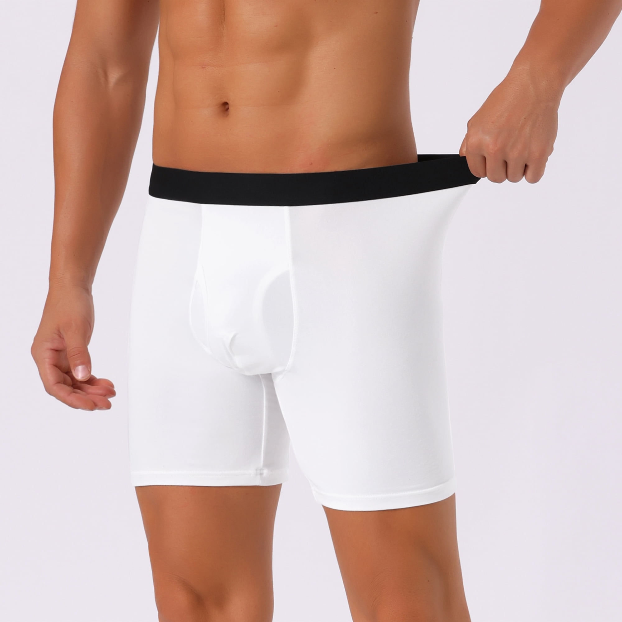 DARING DIVA Men's Lightweight Solid Color Soft Stretch Open-fly Boxer Briefs 34 White