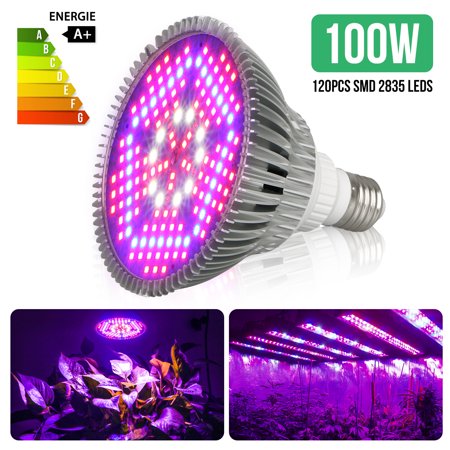100W E27 LED Grow Light Bulb, Plant Lights Full Spectrum for Indoor Plants Hydroponics, Flowers Tobacco Garden Greenhouse and Organic (Best T5ho Bulbs For Plants)
