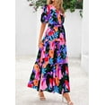 thumbnail image 5 of PRETTYGARDEN Women's Summer Maxi Dress Resort Wear Boho Floral V Neck Puff Short Sleeve Ruffle Flowy Beach Long Dresses, 5 of 7