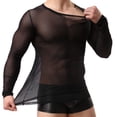 thumbnail image 3 of Men Sexy See Through T-Shirt Mesh Sheer Long Sleeves Transparent Tops Clubwear Muscle Tops, 3 of 7