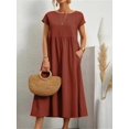 thumbnail image 1 of Harajuku Solid Long Dress Women Summer Casual Short Sleeve O Neck Loose Sundress 2023 Y2K Cotton and Linen Robe Dresses ClothesL Gao Jinjia LED, 1 of 2