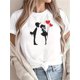 thumbnail image 1 of Camiseta con silueta de corazón para San Valentín para mujer, top informal de cuello redondo y manga corta, camiseta de verano con detalle de apliques, camiseta deportiva de ocio., 1 of 5