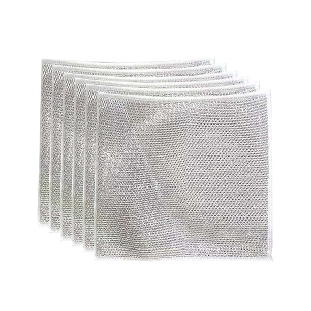 Rags para la Limpieza, 6 Piezas de Plata Rag Paño de Limpieza para Estufa de Cocina Aceite Antiadherente Lavavajillas Maceta, Poros Finos Reutilizables para Uso Húmedo Y Seco, Fácil de Limpiar Y Drena