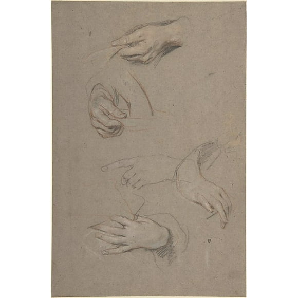 Affiche de Études de Mains Imprimées par Sir Peter Lely (pieter van der faes) (british, soest 1618 121680 londres) (18 x 24)
