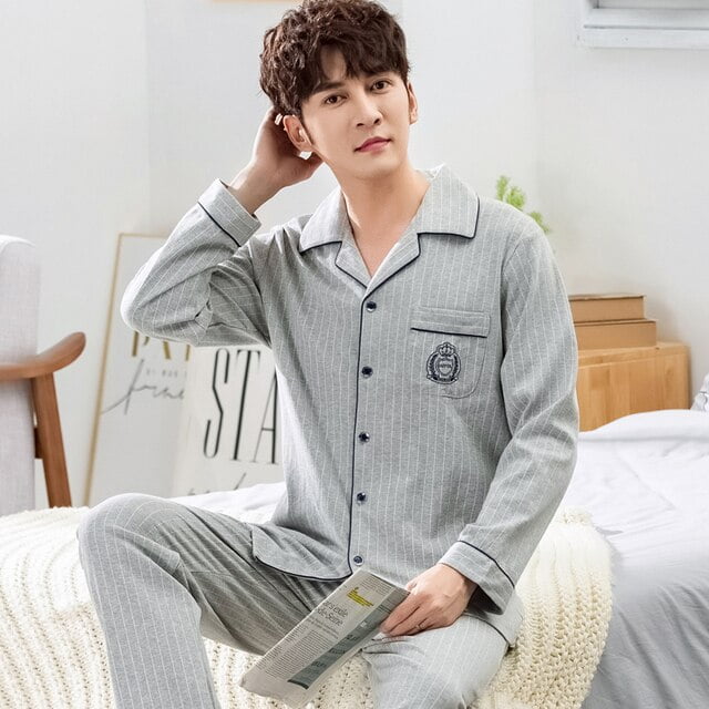 QWZNDZGR Big Size M-4XL Autumn HQ Cotton Gentleman Men Pyjamas Men's  Pajamas Sets Lapel Sleepwear Pyjamas Night Suits Pijamas Homewear PJ -  Walmart.com