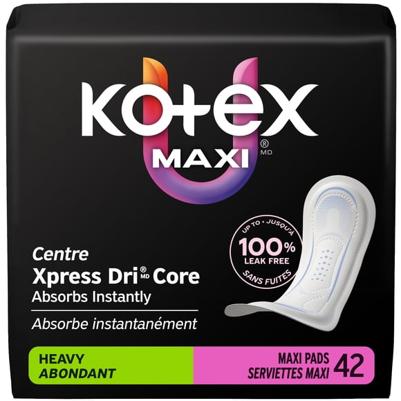 Serviettes maxi Kotex, absorption élevée, 42 unités