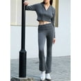 thumbnail image 4 of Douhoow Women Knit 2 Piece Outfits Long Sleeve Zipper Slim Fit Hooded Crop Tops High Waist Long Pants Loungewear, 4 of 9