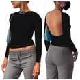 thumbnail image 2 of Giftesty Tops for Women Clearance Women's Hollowed Out Backless Top Tight Long Sleeve Crop Half High Neck Solid Color Spice Girl Sexy Women's Tops, 2 of 6