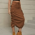 thumbnail image 5 of SWSMCLT Women's Long Jean Skirt Back High Slit Utility Multi Pockets Long Denim Skirt Tea Length Y2K Cargo Skirt Jean Adjustable Drawstring Casual A-Line Brown Small, 5 of 5