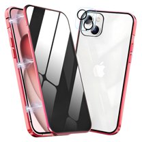 Dteck Magnetic Case for iPhone 15 with HD Glass Camera Lens Protector, High Sensitivity Privacy Screen Metal Frame Anti-Peep Double Sided Case for iPhone 15 6.1 Inch,Red