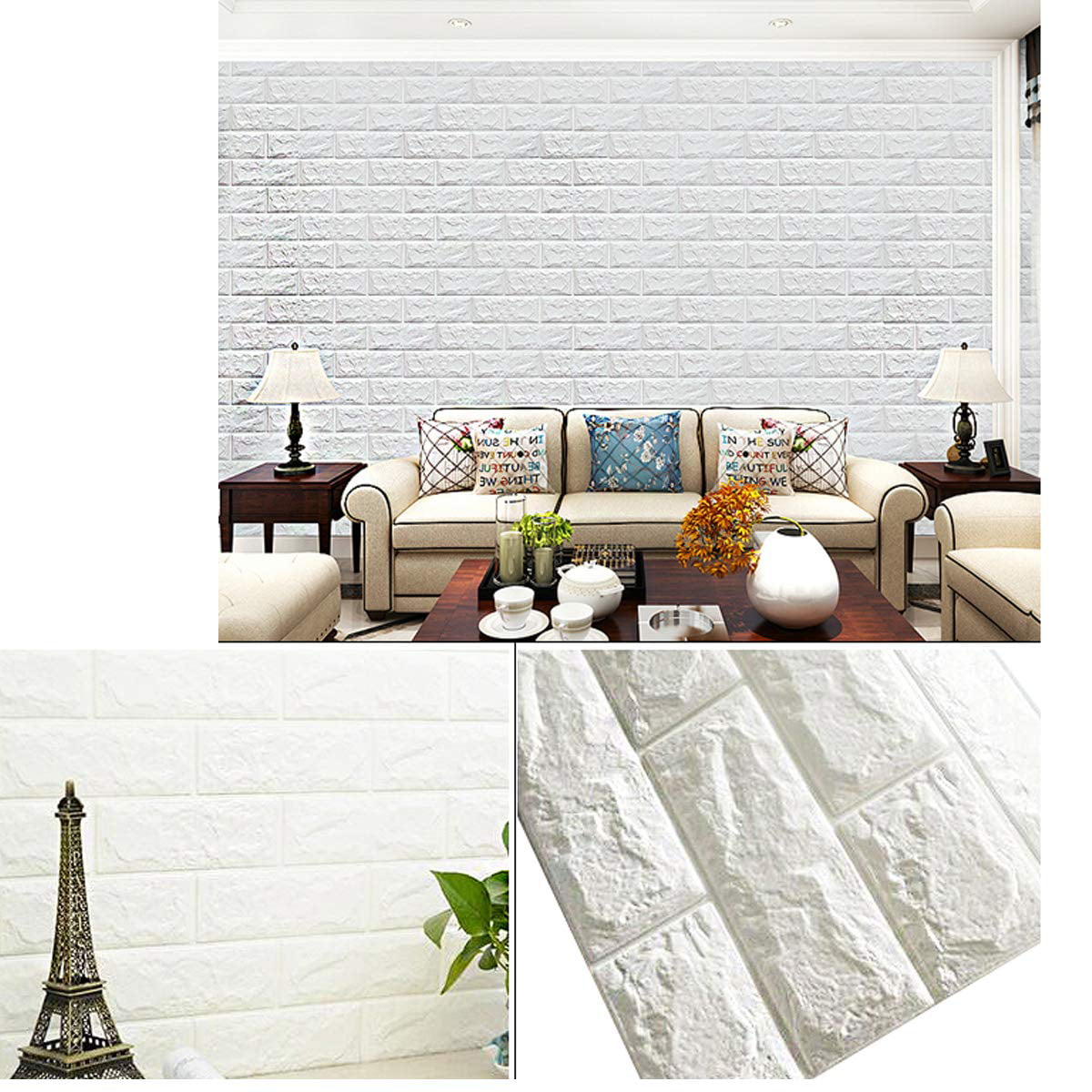3 Pack 3d Brick Wallpaper Peel and Stick Panels, White Brick Textured  Effect Wall Decor Adhensive Wall Paper for Bathroom, Kitchen, Living Room  Home Decoration 