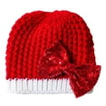 thumbnail image 2 of CUZIBR Girls Toddler Christmas Hat Knit Warm Soft Color Block Cute Deer Bow Pattern Toddler Stylish Beanie Cap,Red,One Size, 2 of 5