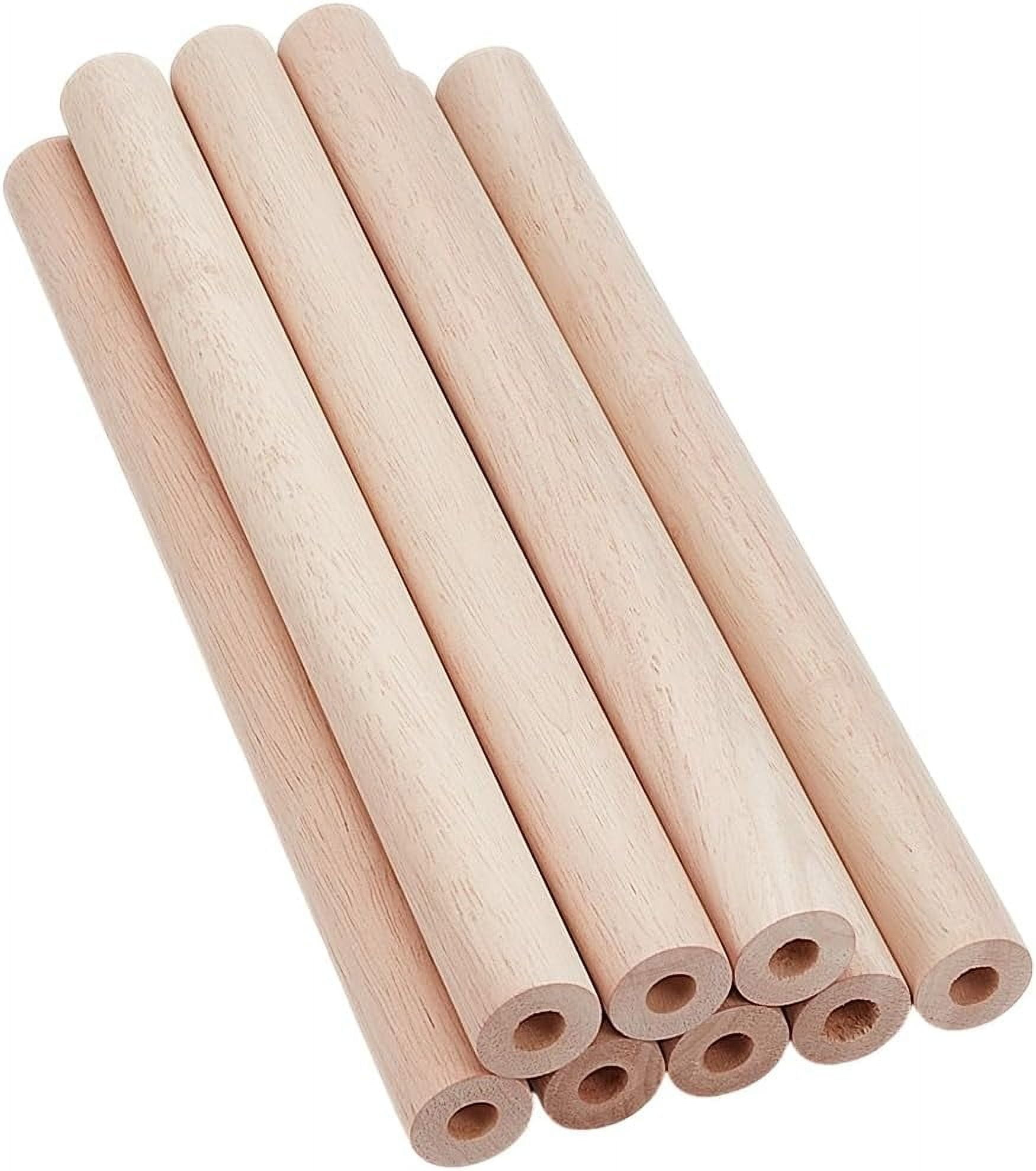 10Pcs Hollow Wood Sticks Rubber Wood Dowel 9.8x0.8 Inch Wooden Dowel Rod with 0.4 Inch Hole Unfinished Rubber Wood Rods Natural Wood Round Rods for DIY Crafts Arts Projects colorful