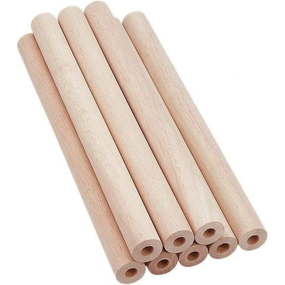 8Pcs Hollow Wood Sticks Rubber Wood Dowel 11.8x1 Inch Wooden Dowel Rod with 0.4 Inch Hole Unfinished Rubber Wood Rods Natural Wood Round Rods for DIY Crafts Arts Projects