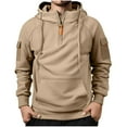 thumbnail image 2 of ZCFZJW Tactical Hoodies for Men - Military Fleece Lined Cargo Sweatshirt Quarter Zip Pullover Hoodie Workout Gym Mens Fashion Outfit Clothes Khaki XXL, 2 of 7
