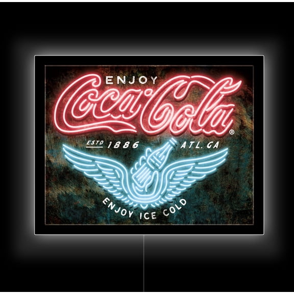 Desperate Enterprises LED Coke Neon Sign 23 x 18 Inch Backlit Acrylic Wall Decor Multicolor Indoor Corded Electric Retro Coca Cola LED Wall Sign for Living Room