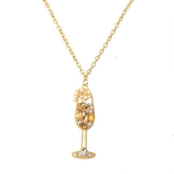 HIJONES Women's Champagne Glass Pendant Necklace Cocktail Party Collar for Women Gold