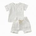 thumbnail image 2 of NOLDARES Newborn Baby Girl Clothes Set Short Sleeve Letter Tops Casual Toddler Shorts Set Infant Girl Summer Outfit(White,6-9 Months), 2 of 5