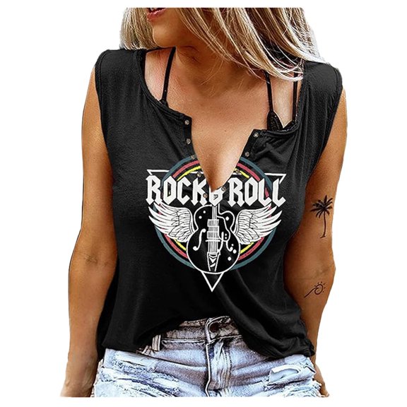 Oversized T Shirts for Women Fashion Button V Neck Sleeveless Letter Printed Tops Casual 2026 Trendy Tee