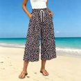thumbnail image 5 of Levmjia Women's Summer Floral Print Wide Leg Pants Loose Fit Casual Drawstring Capri Trousers with Pockets Vintage Washed Vacation Beach, 5 of 7