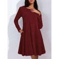 thumbnail image 5 of Fancyglim Women's Casual T Shirt Dresses Long Sleeve Swing Dress with Pockets Burgundy XL, 5 of 9