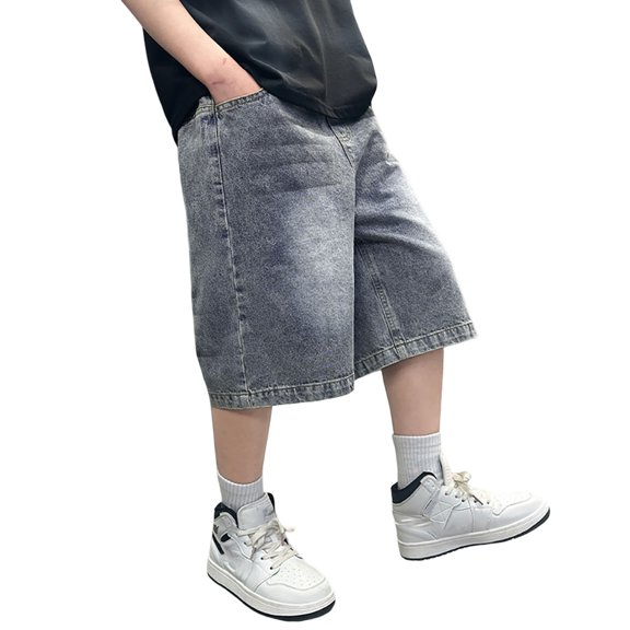 Baggy Shorts Boys 10-11 Years Boys' Hop Denim Shorts Loose Fit Baggy Jorts for Skateboarders and Active Kids Light Blue