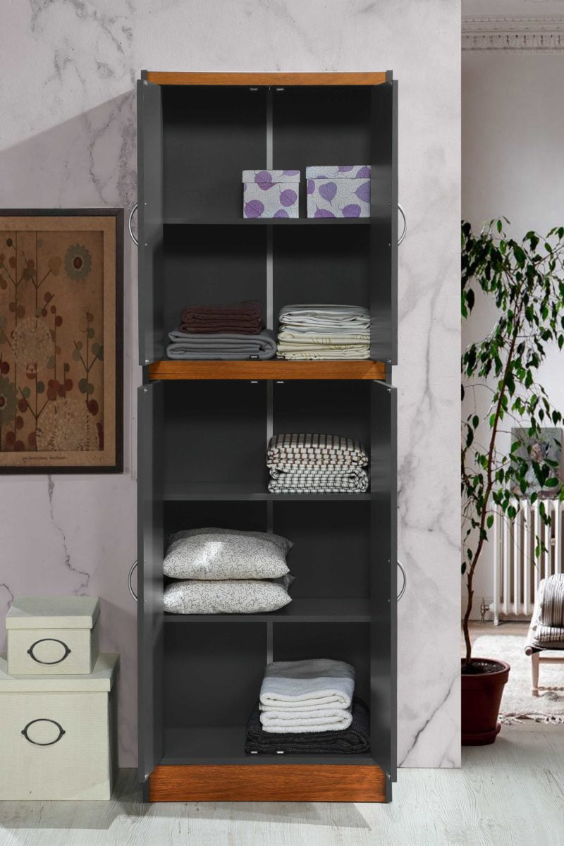 Hodedah 4-Door Kitchen Pantry with 4-Shelves, Grey-Oak