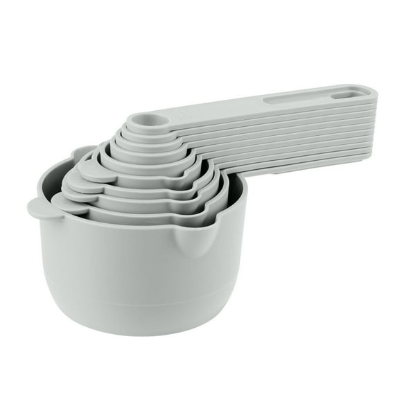 Mainstays 10-Piece Plastic Snap-Together Measuring Cup and Spoon Set, Space-Saving Design, Grey