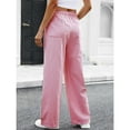 thumbnail image 5 of Womens Striped Gingham Pants Pajama Drawstring Wide Leg Lounge Plaid Pants Cute Casual Trousers with Pockets Pink XL, 5 of 7