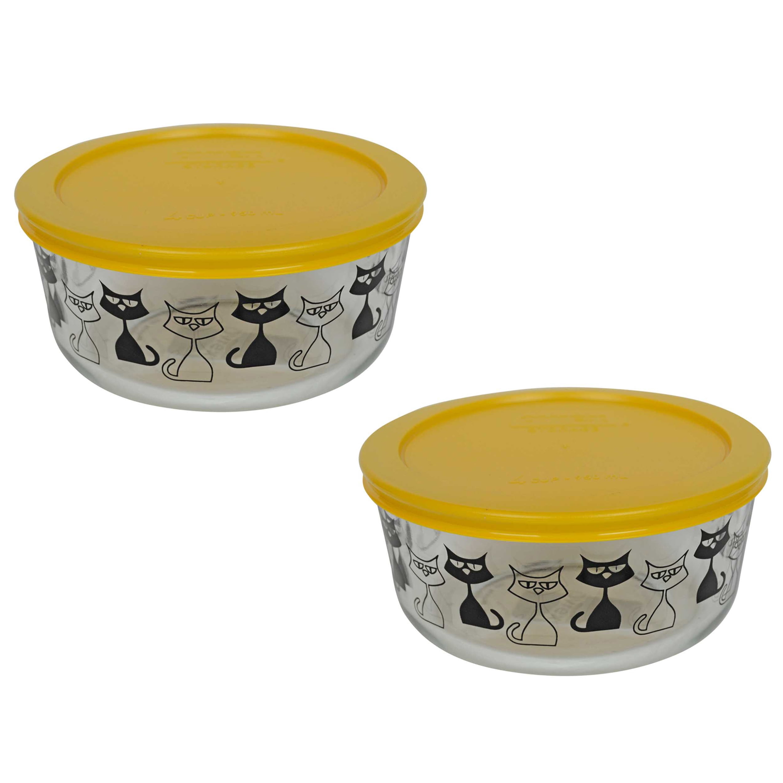 Pyrex (2) 7201 4Cup Black Cat Glass Bowl & (2) 7201PC Butter Yellow