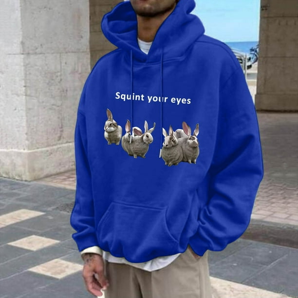 WILLBEST Sudaderas Deportivas para Hombre, Suéter con Capucha y Bolsillo De Manga Larga para Otoño e Invierno, con Estampado De Conejo Divertido De Color Sólido para Hombre y Mujer XXGrande