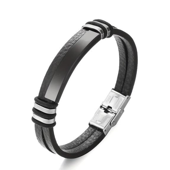 Uijokdef 1 PCS Fashionable and Minimalist Stainless Steel Leather Bracelet With Charming Temperament For Men
