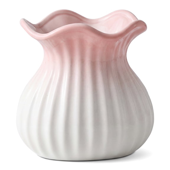 Unique Bargains Ceramic Cube Ribbed Textured Flower Vase Pink 4.7" x 4.7" x 4.7"