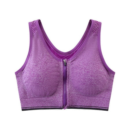 

iOPQO lingerie for women Seamless Wireless Woman Sport Bra Air Permeable Sport Yoga Wireless Zipper Bra Purple S