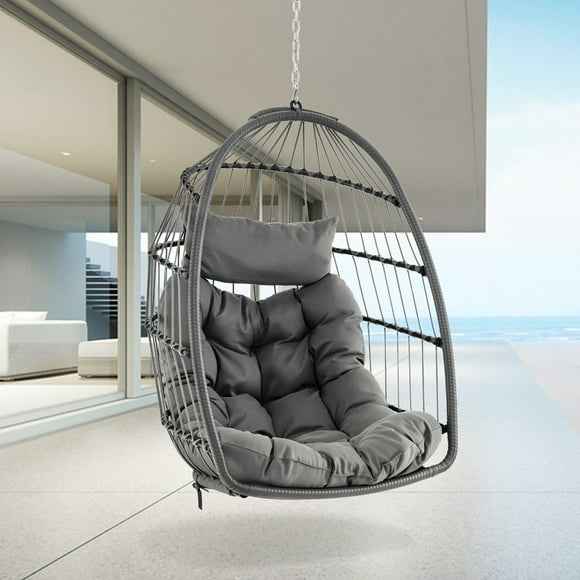 Gymax Hanging Egg Chair Swing Chair Without Stand w/ Comfrotable Head Pillow & Soft Cushion