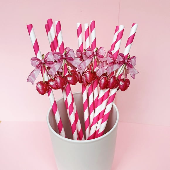 KAKOWELY 50 pajitas de papel de cereza: desechables para fiestas de cumpleaños, eventos de verano, San Valentín y decoraciones festivas.