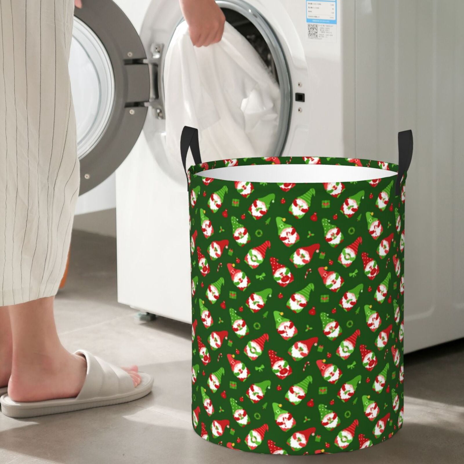 Large Laundry Basket with Handles - Gnomes In Caps Kids Baby Dirty Clothes Laundry Hamper for Bedroom Aesthetic