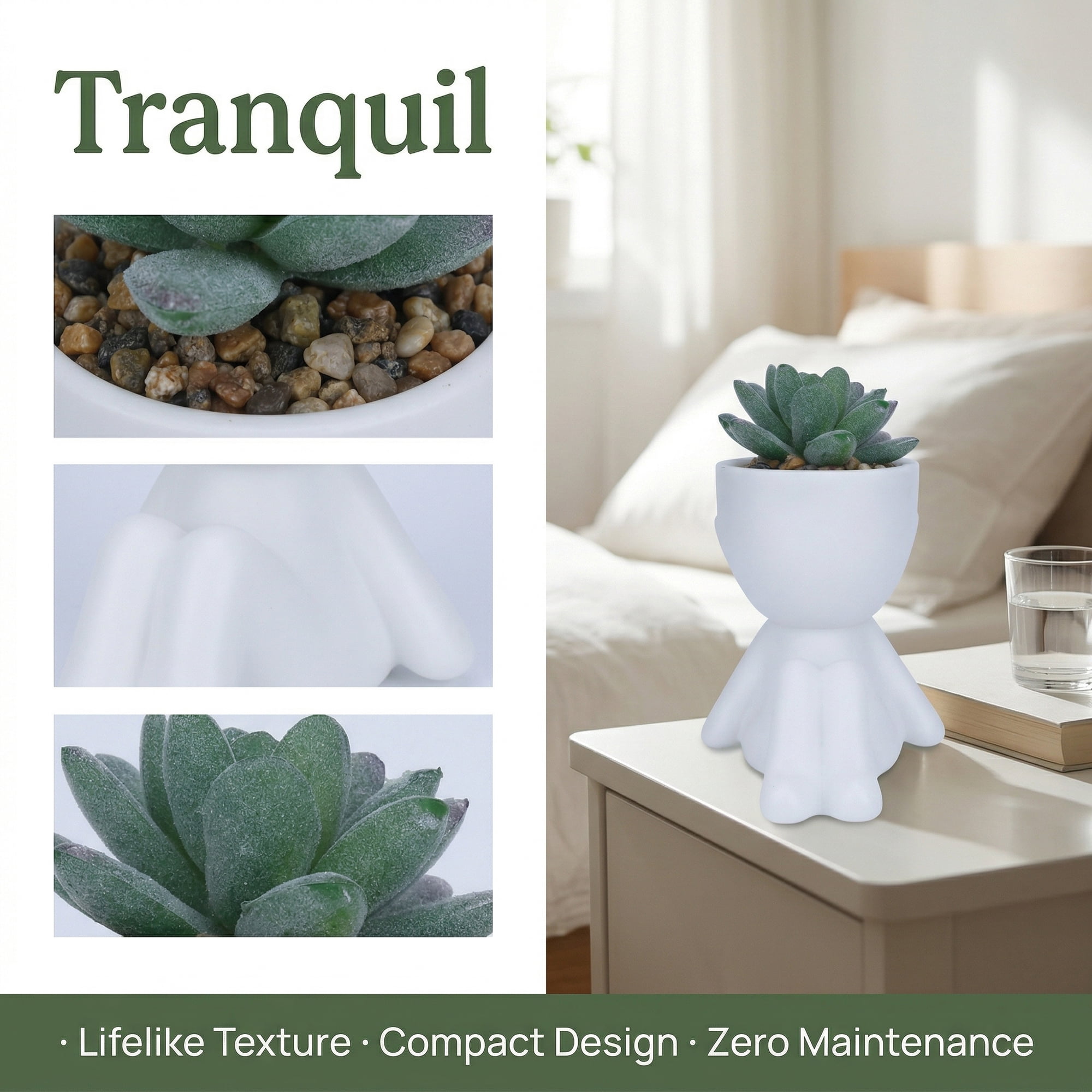 Unique Bargains Artificial Succulents in Humanoid Pots 4.7" Spiky Tower Green