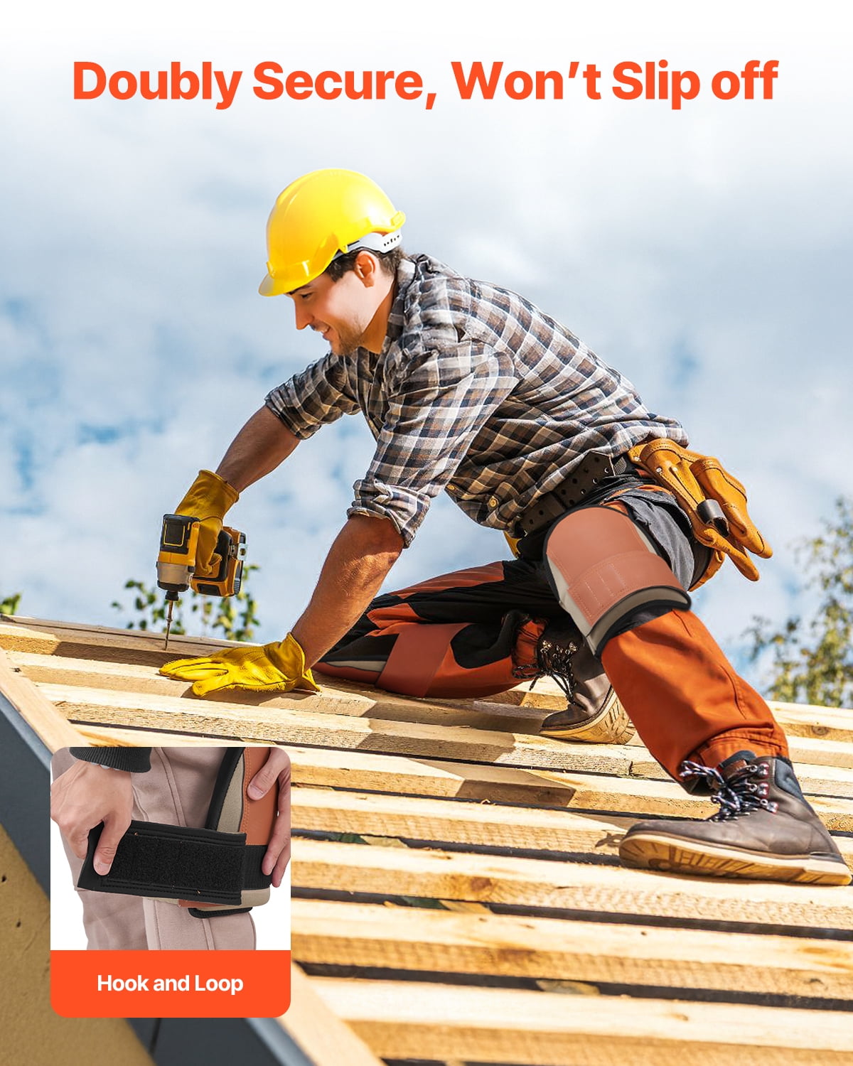 VEVOR Knee Pads for Work, Durable Leather Construction Pads, Machine Washable Work Knee Pads,Easy to Wear and Take off, Extra Thick Knee Support for Gardening Flooring and Cleaning,Black and Brown