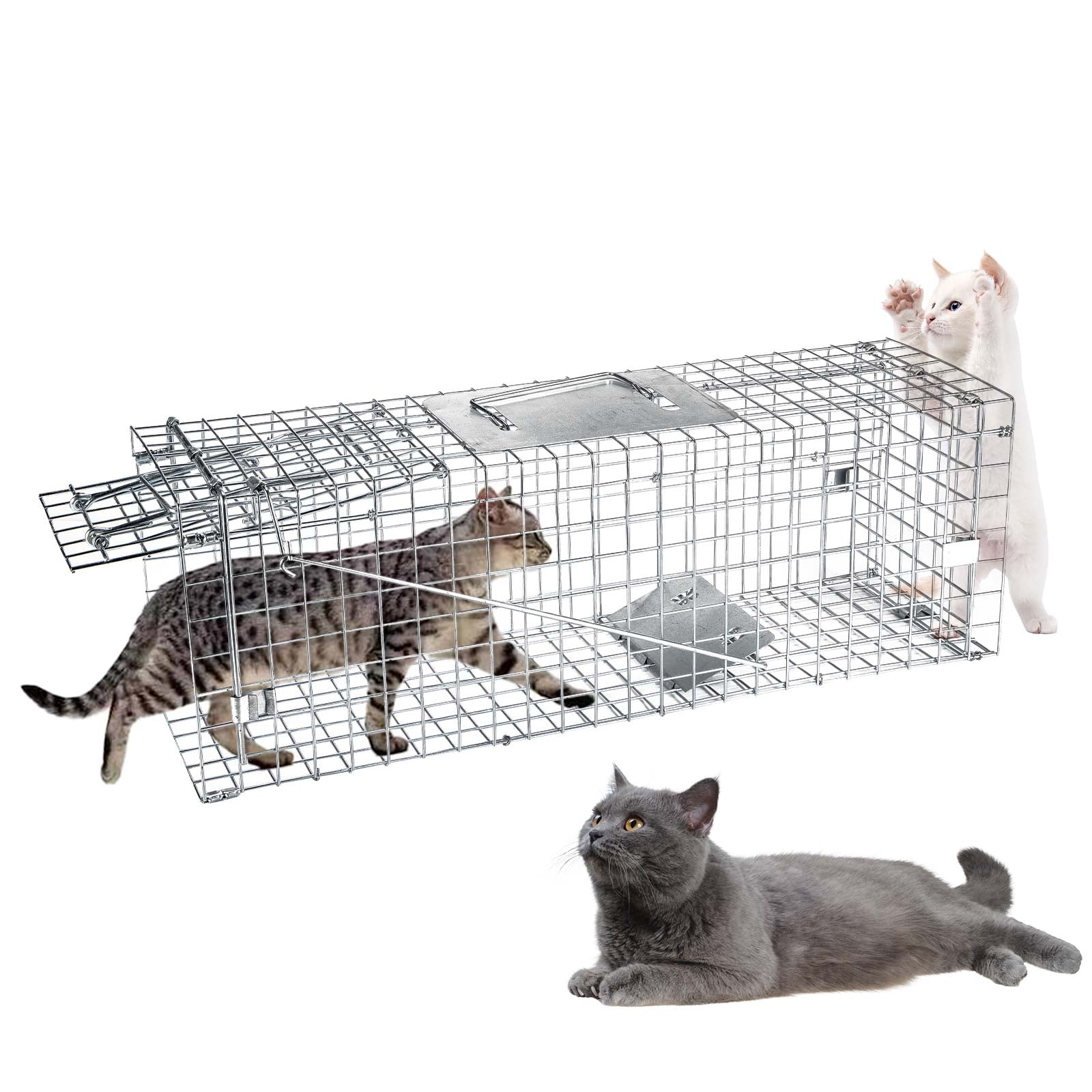 Live Animal Trap 24x8x7 Humane Cat Trap Cage for Stray Cats Raccoon  Chipmunks Opossum Squirrel Chicken Mole Gopher Rabbits Skunk (1 Pack)